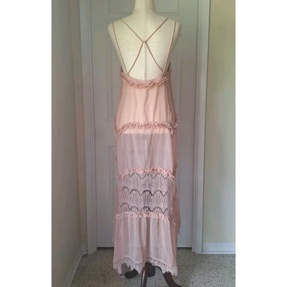 Free People Intimately Halfway There Maxi Slip Dress Boho Coquette Sheer